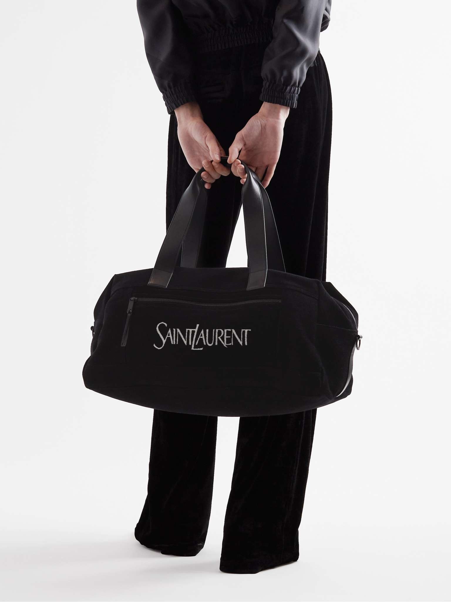 Leather-Trimmed Logo-Print Suede Duffle Bag - 2