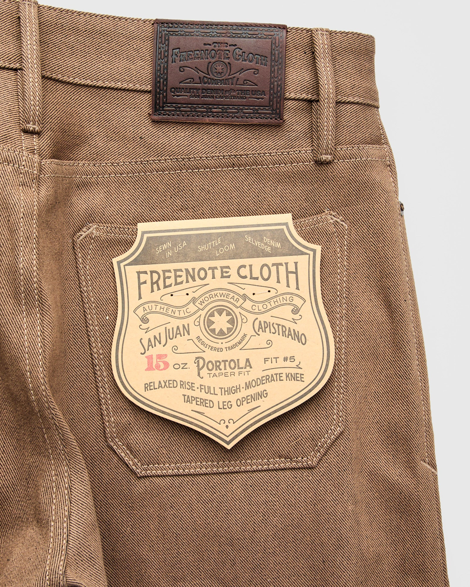 "Portola" 15oz Brown Selvedge Denim - Tapered Fit - 12