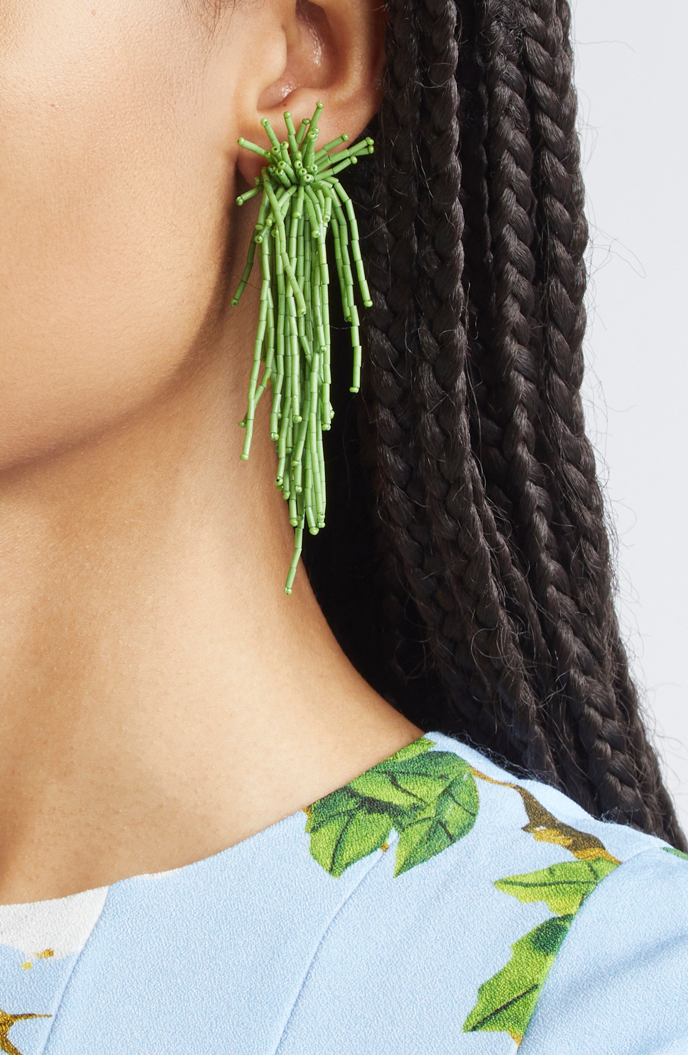 Oscar de la Renta Firework Beaded Tassel Earrings in Fern at Nordstrom - 2