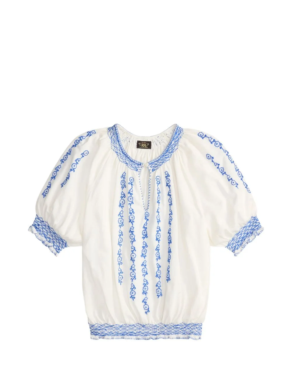 floral-embroidered smocked blouse - 1