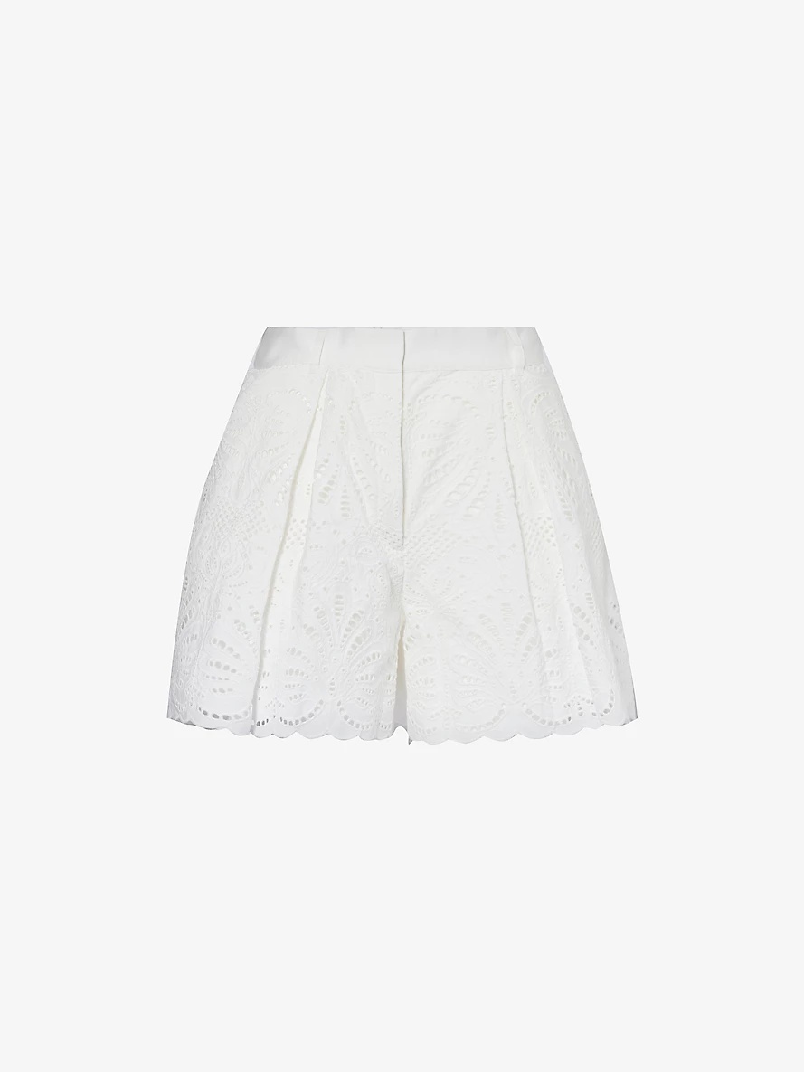 Broderie-anglaise pleated cotton shorts - 1