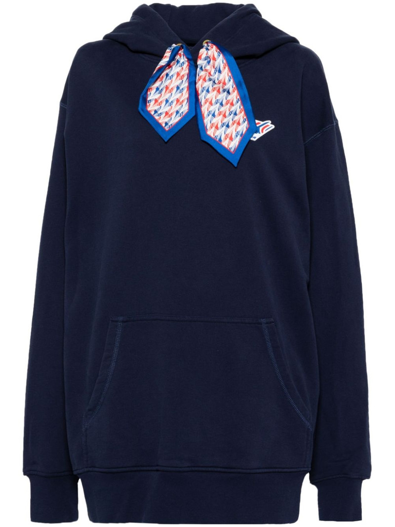 logo patch silk scarf hoodie - 1
