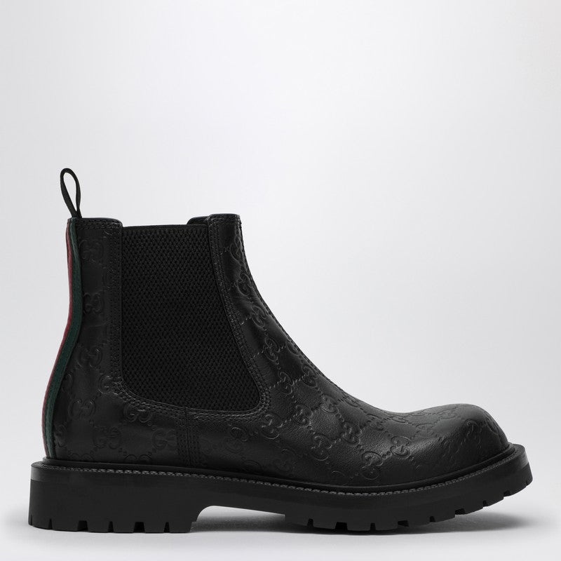 Gucci Black Leather Ankle Boot With Web Detail Men - 1