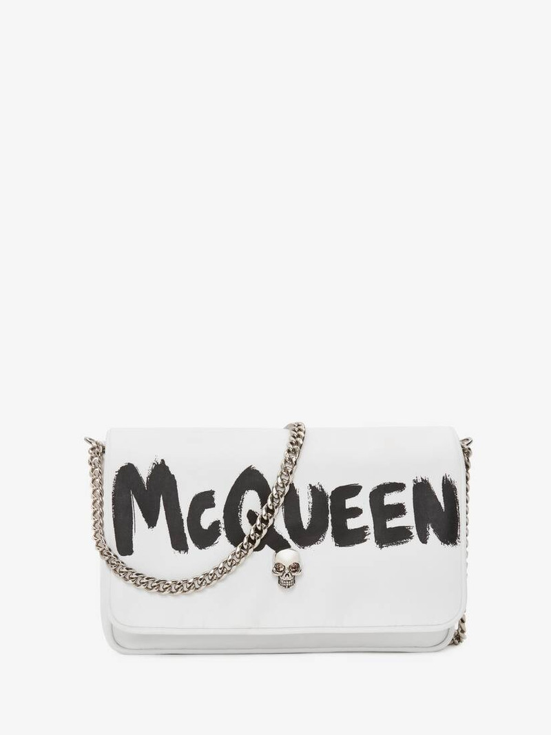 Mcqueen Graffiti Small Skull Bag in White/black 1