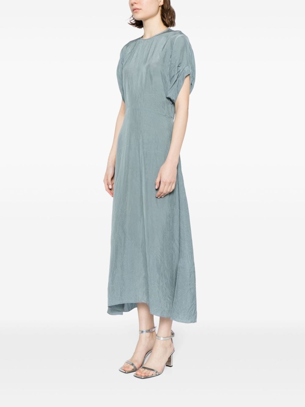 gathered-detail shorts-sleeved dress - 3