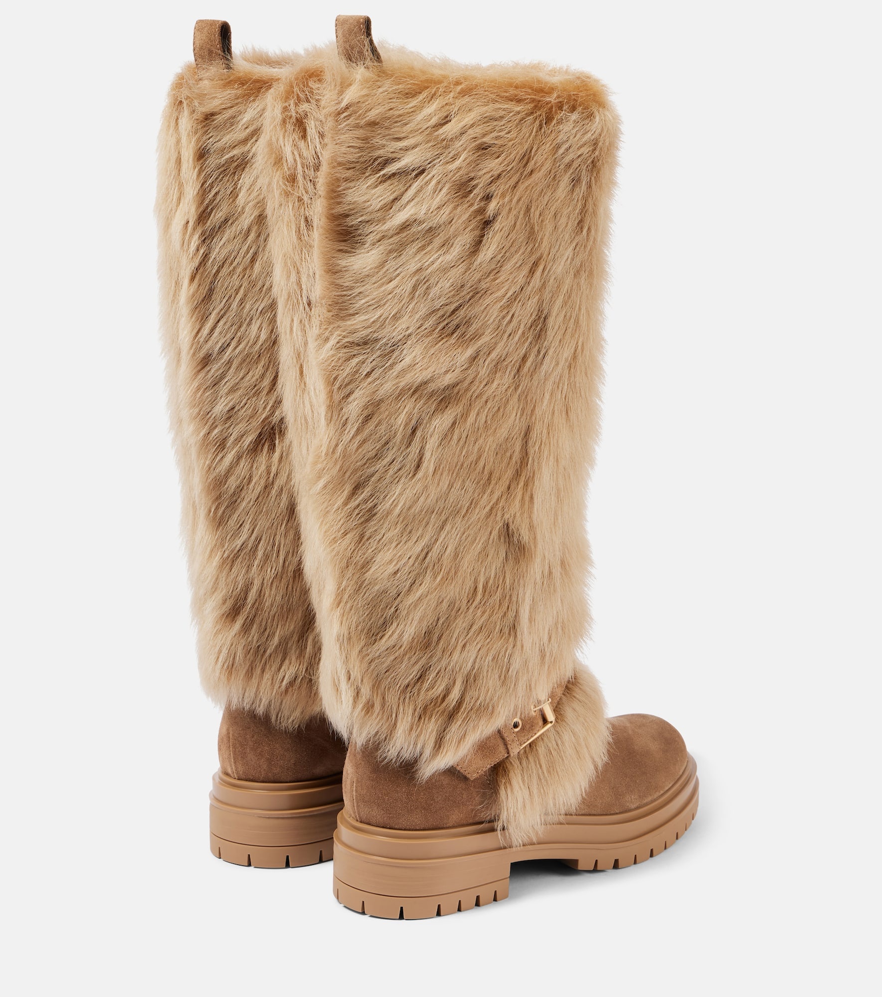 Shearling-trimmed suede knee-high boots - 2