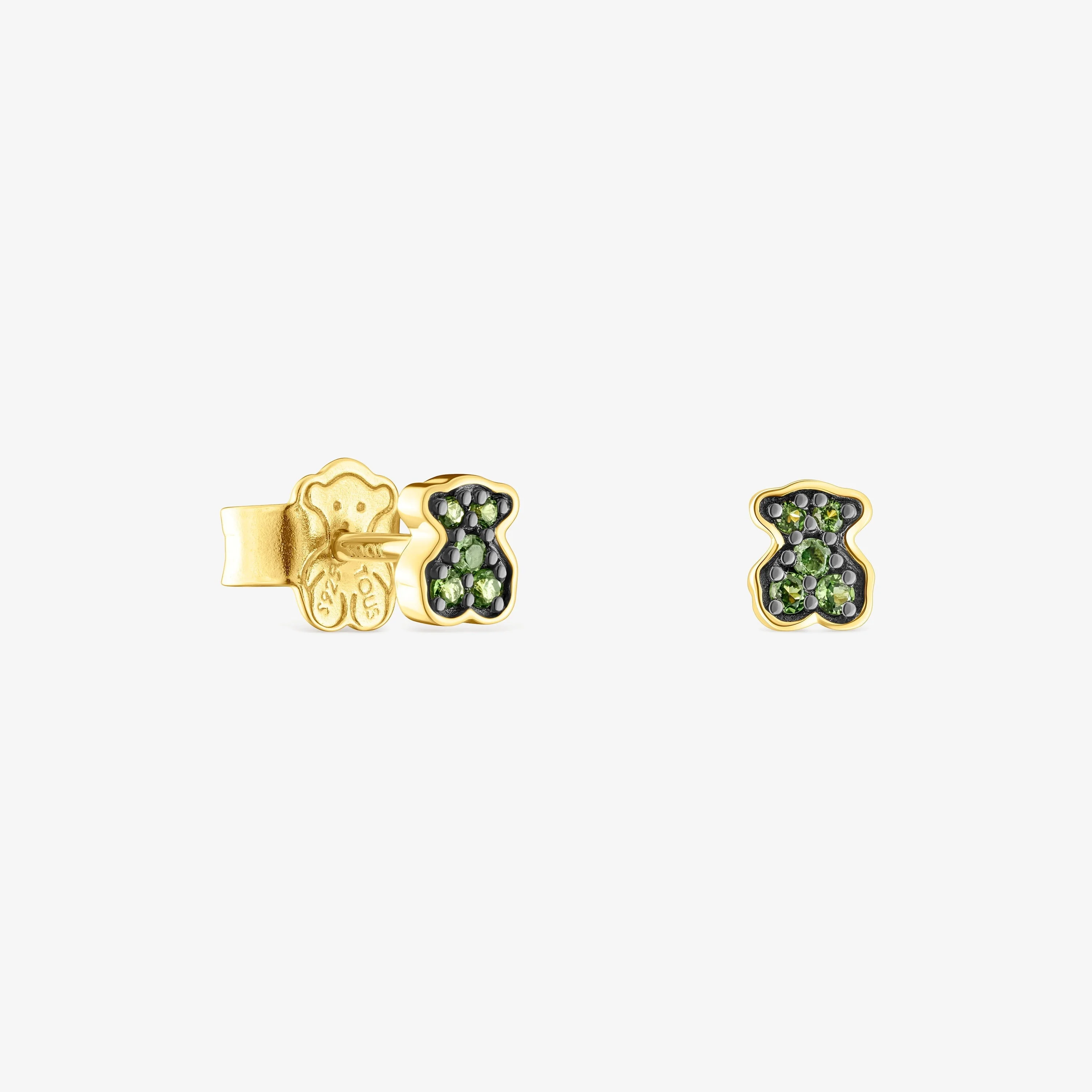 Silver vermeil TOUS New Motif Earrings with chrome diopside bear - 1