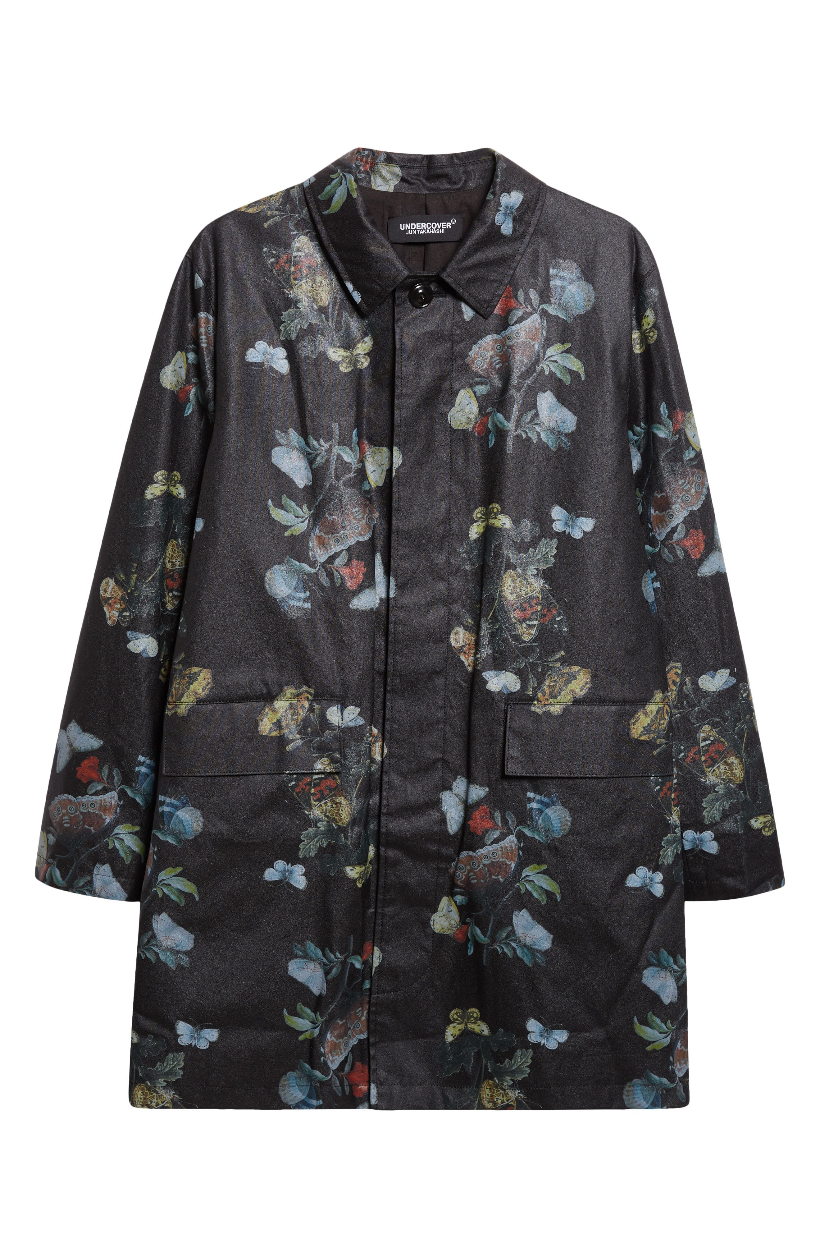 Undercover Floral Water Resistant Oiled Cotton Coat in Black Base at Nordstrom - 7