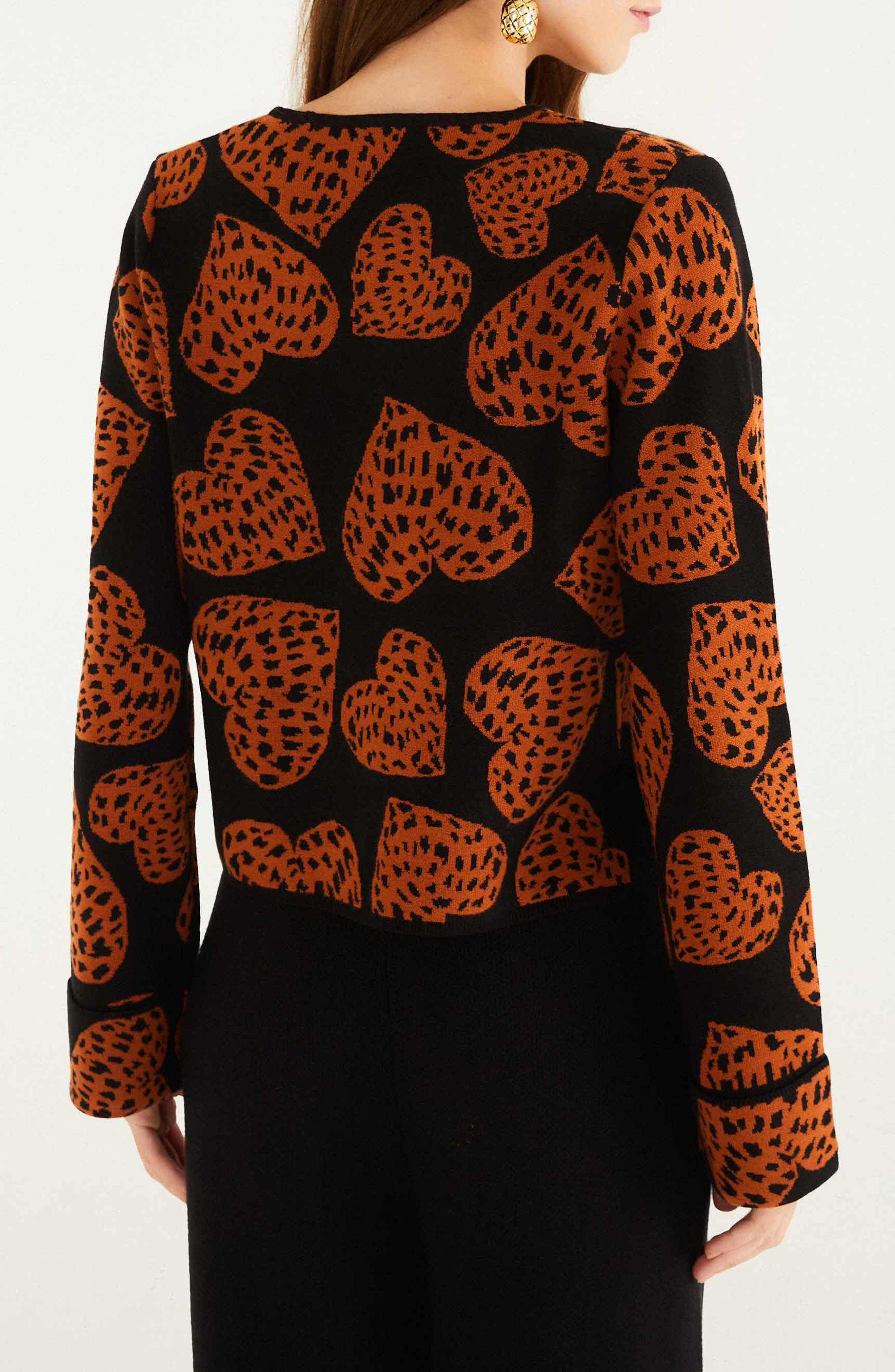 FARM Rio Leopard Hearts Jacquard Cardigan in Leopard Hearts Black at Nordstrom - 2