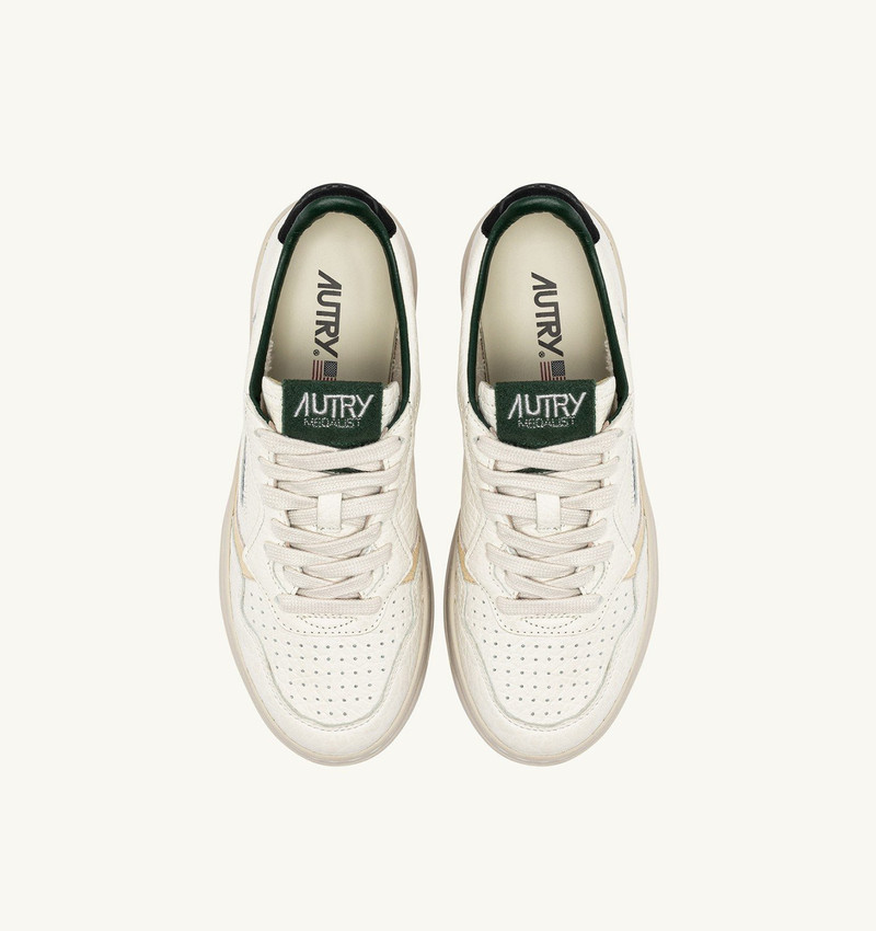 MEDALIST LOW SNEAKERS IN WHITE TEXTURED LEATHER WITH GREEN BLACK AND BEIGE DETAILS 5