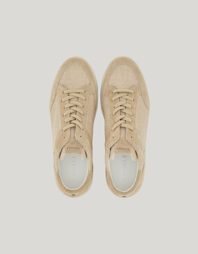 CANALI NUVOLA BEIGE WOVEN CANVAS AND SUEDE SNEAKERS 4