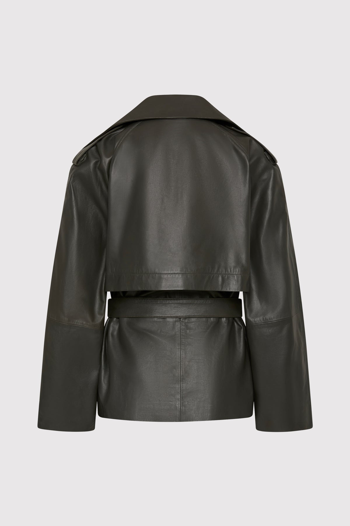 Cropped Leather Trench - Khaki - 15