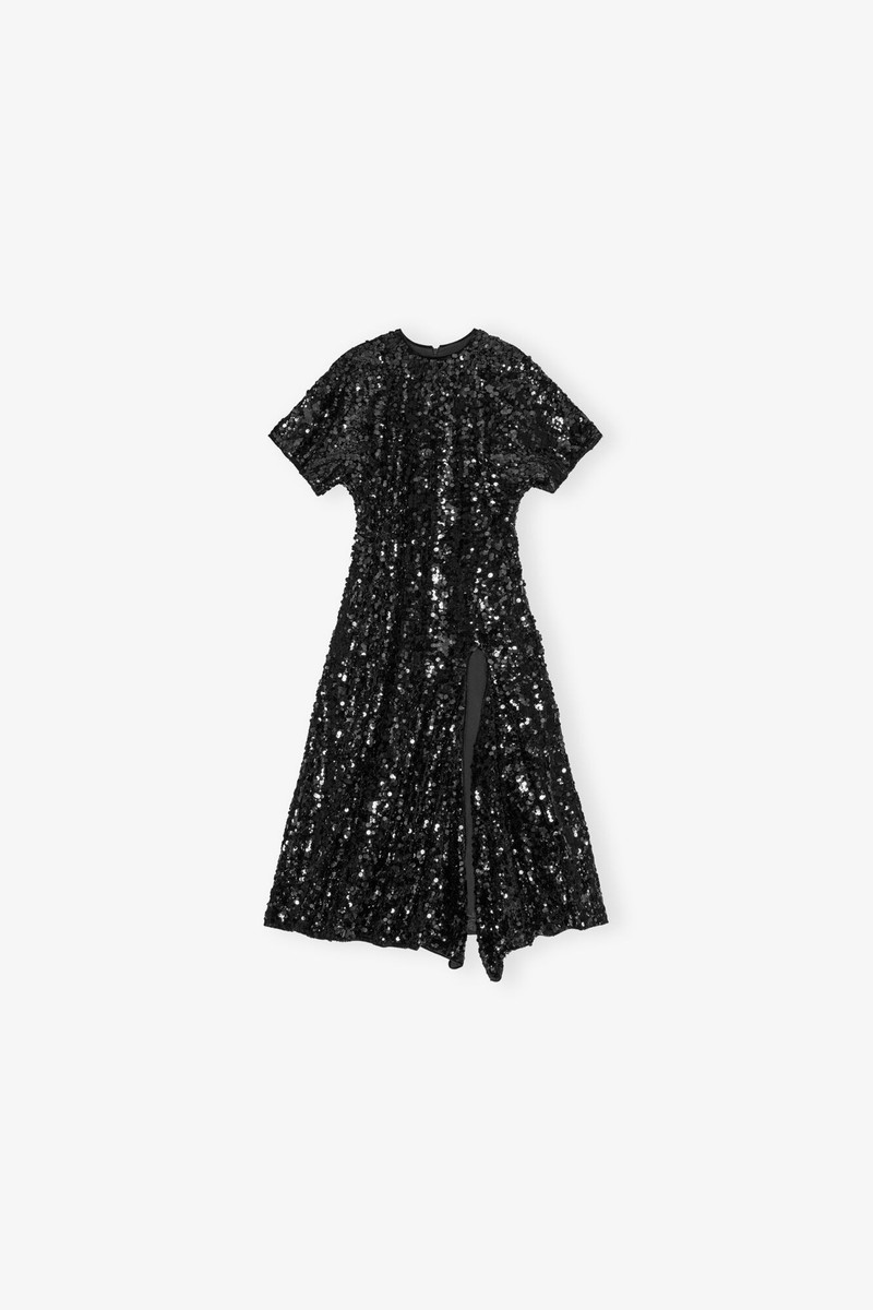 BLACK VELVET SEQUINS LONG DRESS 1
