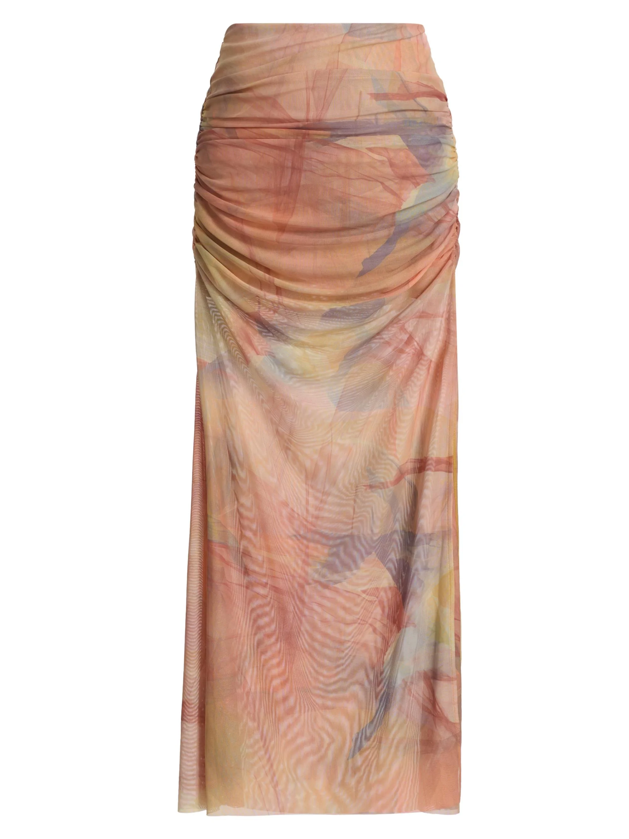 Women's Bruno Ruched Maxi Skirt - Light Blue Dark Brown Print - 1