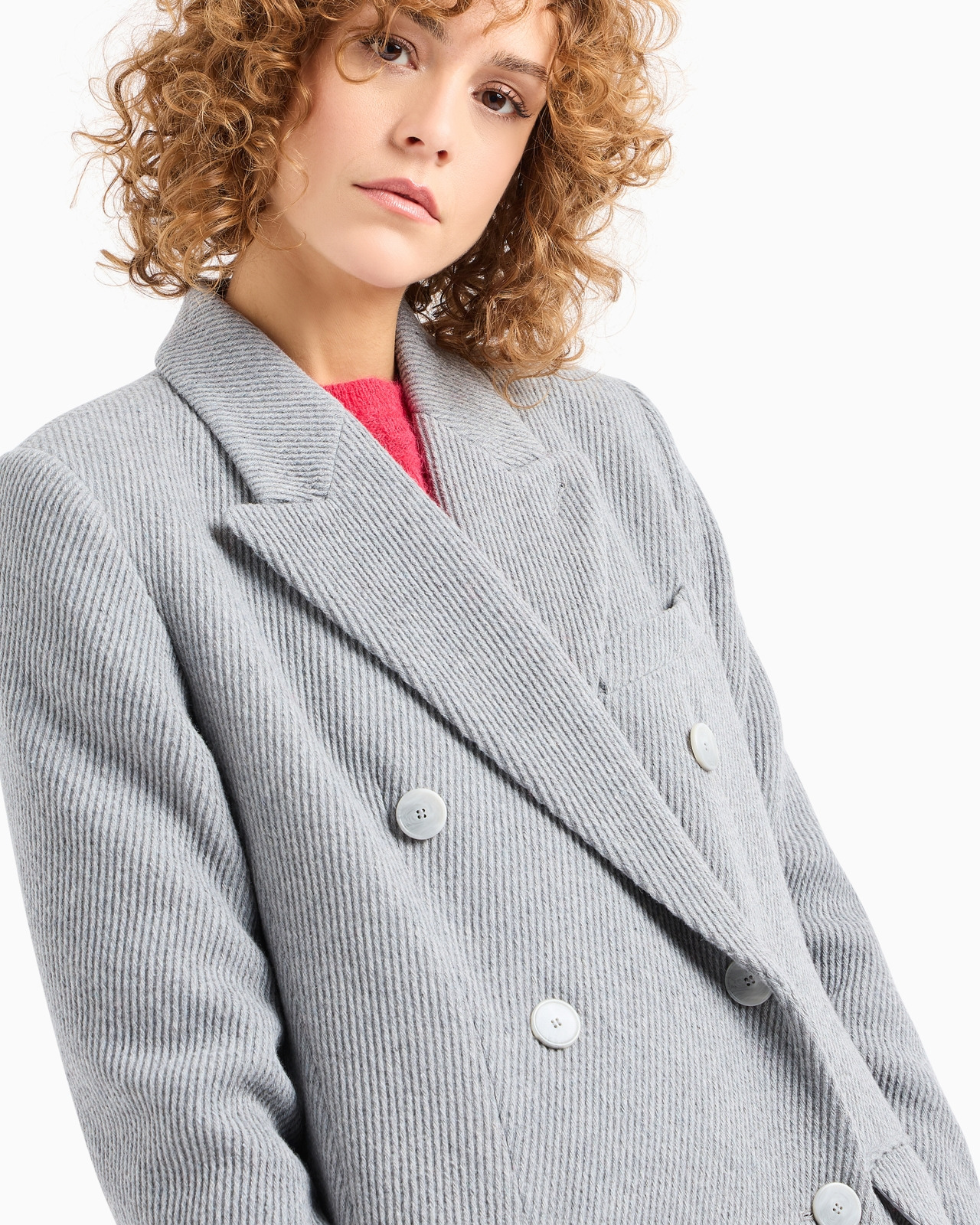 Double-breasted wool blend cover fabric coat - 5