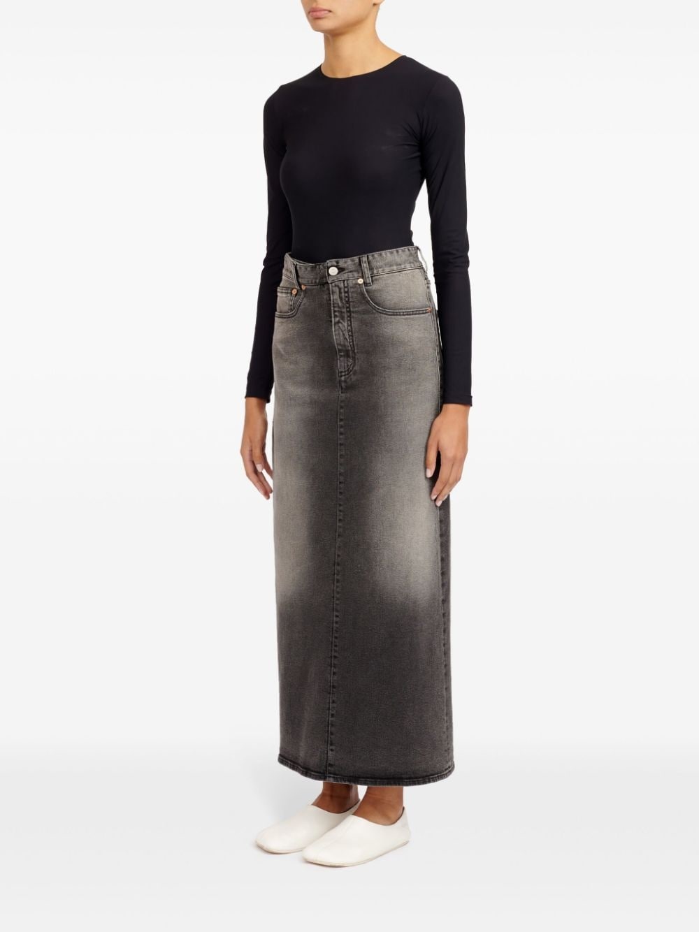 logo-patch denim skirt - 6