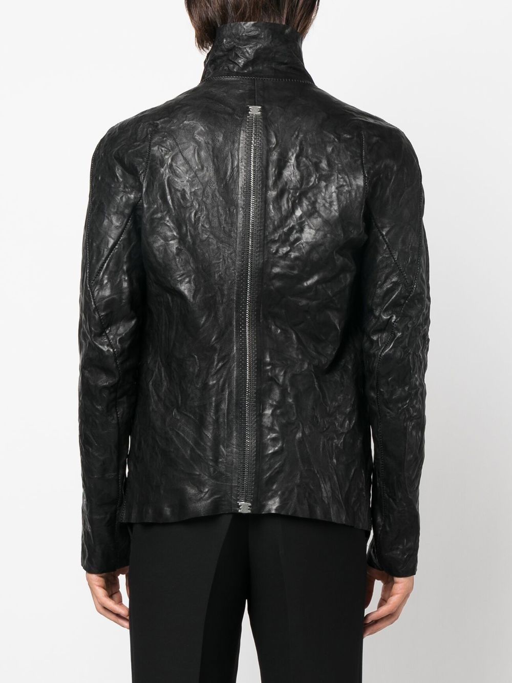 creased long-sleeve leather jacket - 4