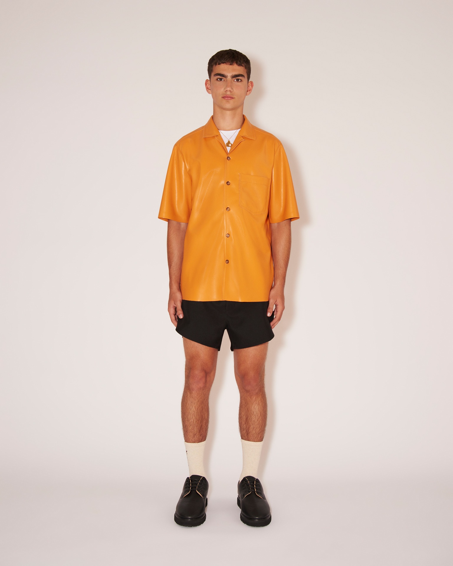 BODIL - Vegan leather shirt - Orange - 2