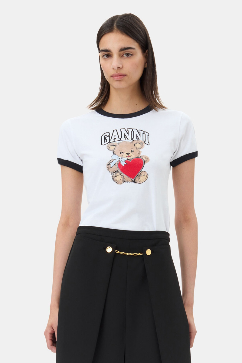 GANNI WHITE BASIC JERSEY BEAR T-SHIRT outlook