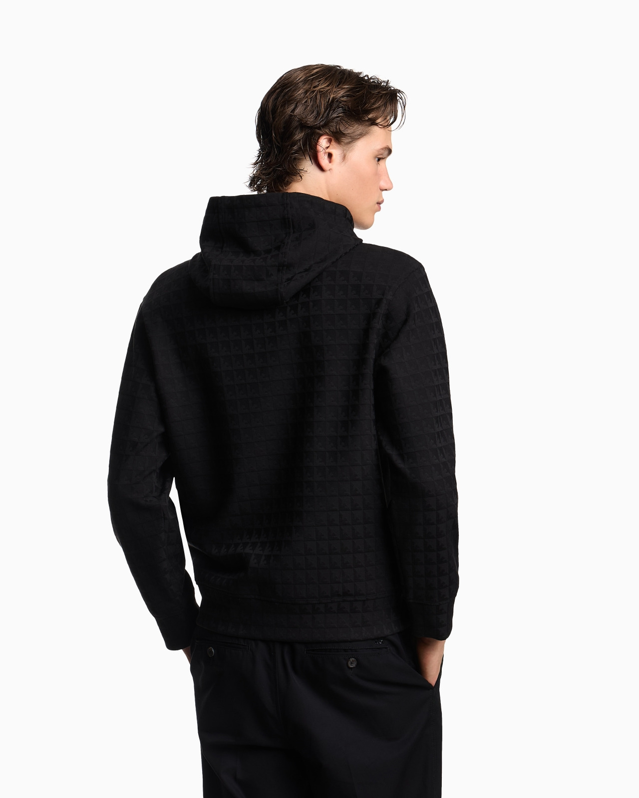 ASV LYOCELL-BLEND JACQUARD JERSEY HOODED SWEATSHIRT WITH REPEATED EAGLE MOTIF - 3