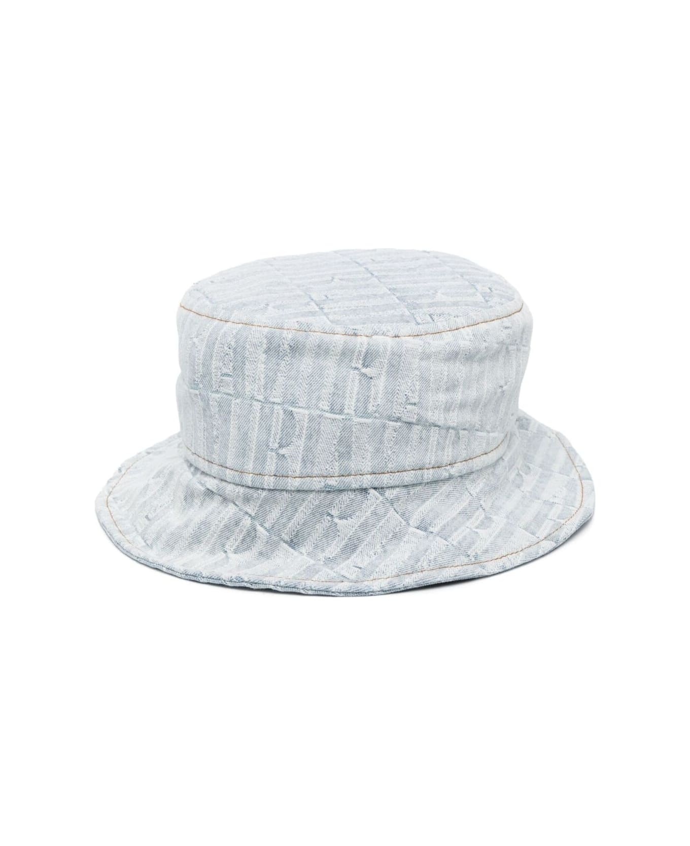 Light Blue Texturized Bucket Hat In Cotton Denim Man - 1