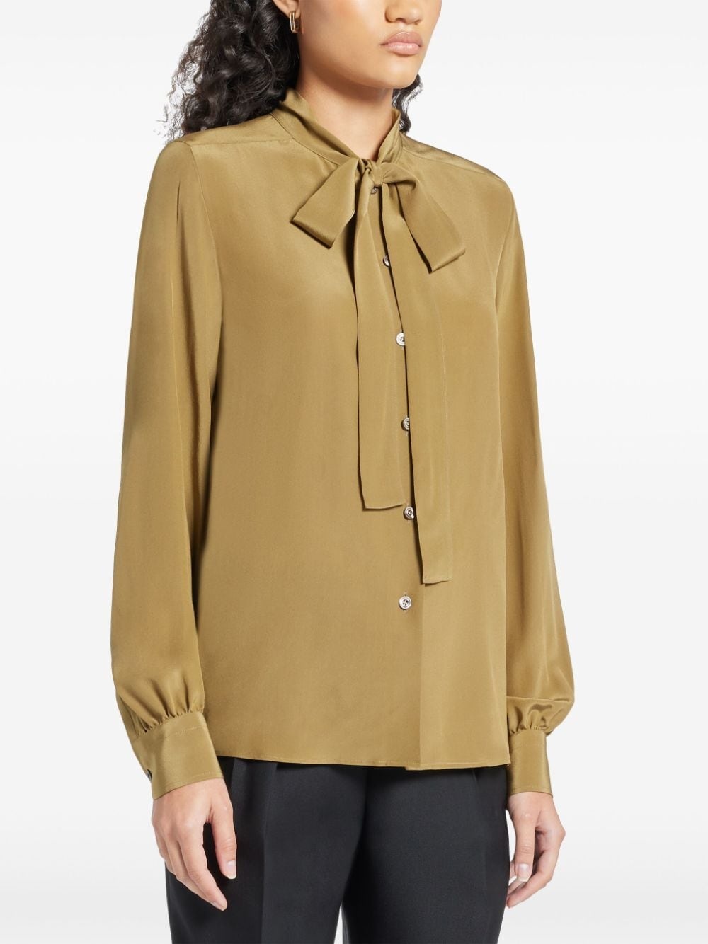 ribbon tie-neck silk blouse - 3