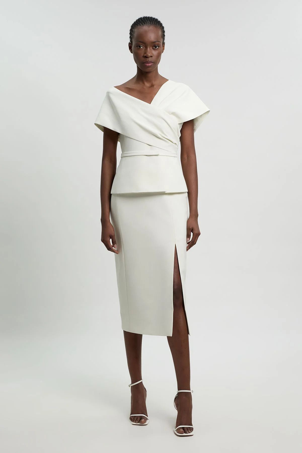 Compact Viscose Stretch Tailored Peplum Midi Dress - 1