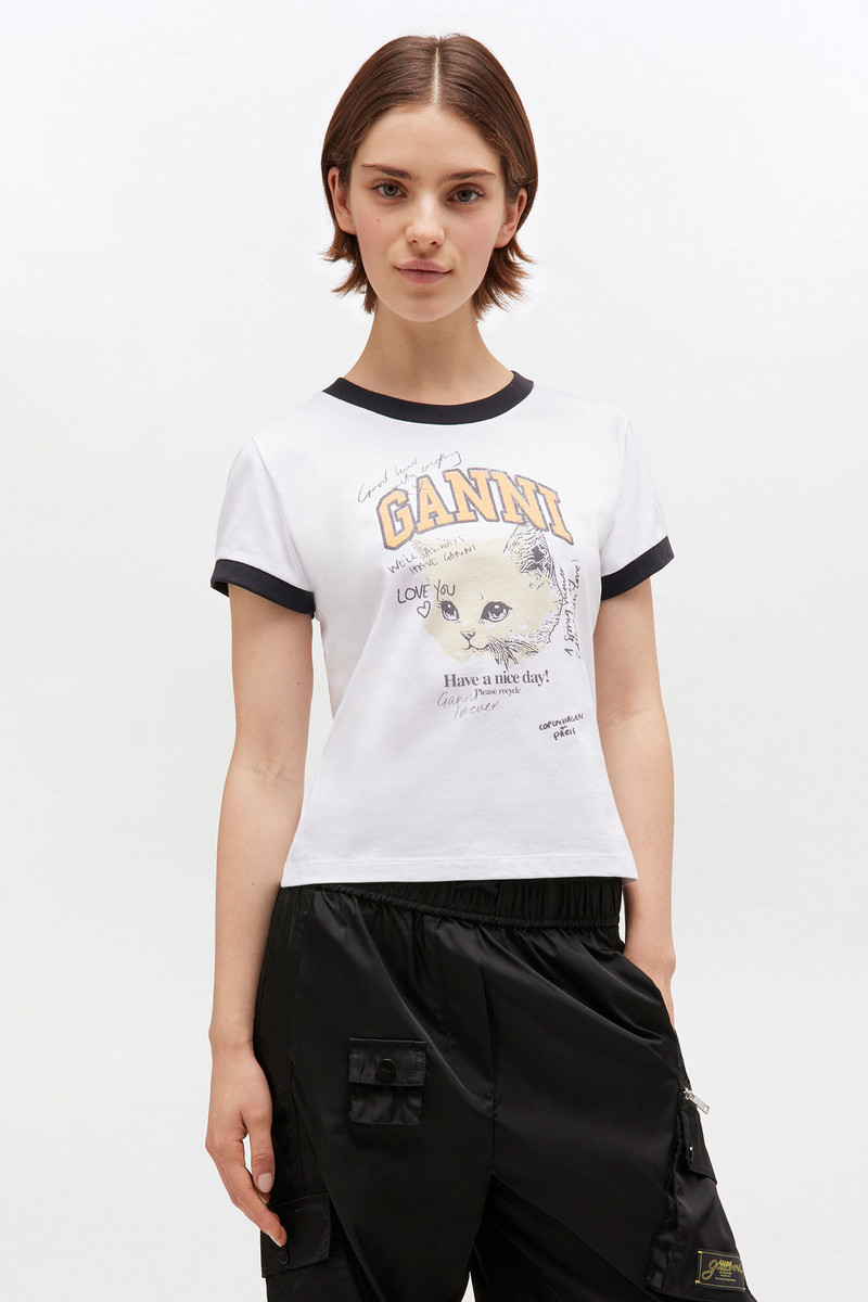 GANNI WHITE CROPPED KITTY T-SHIRT outlook