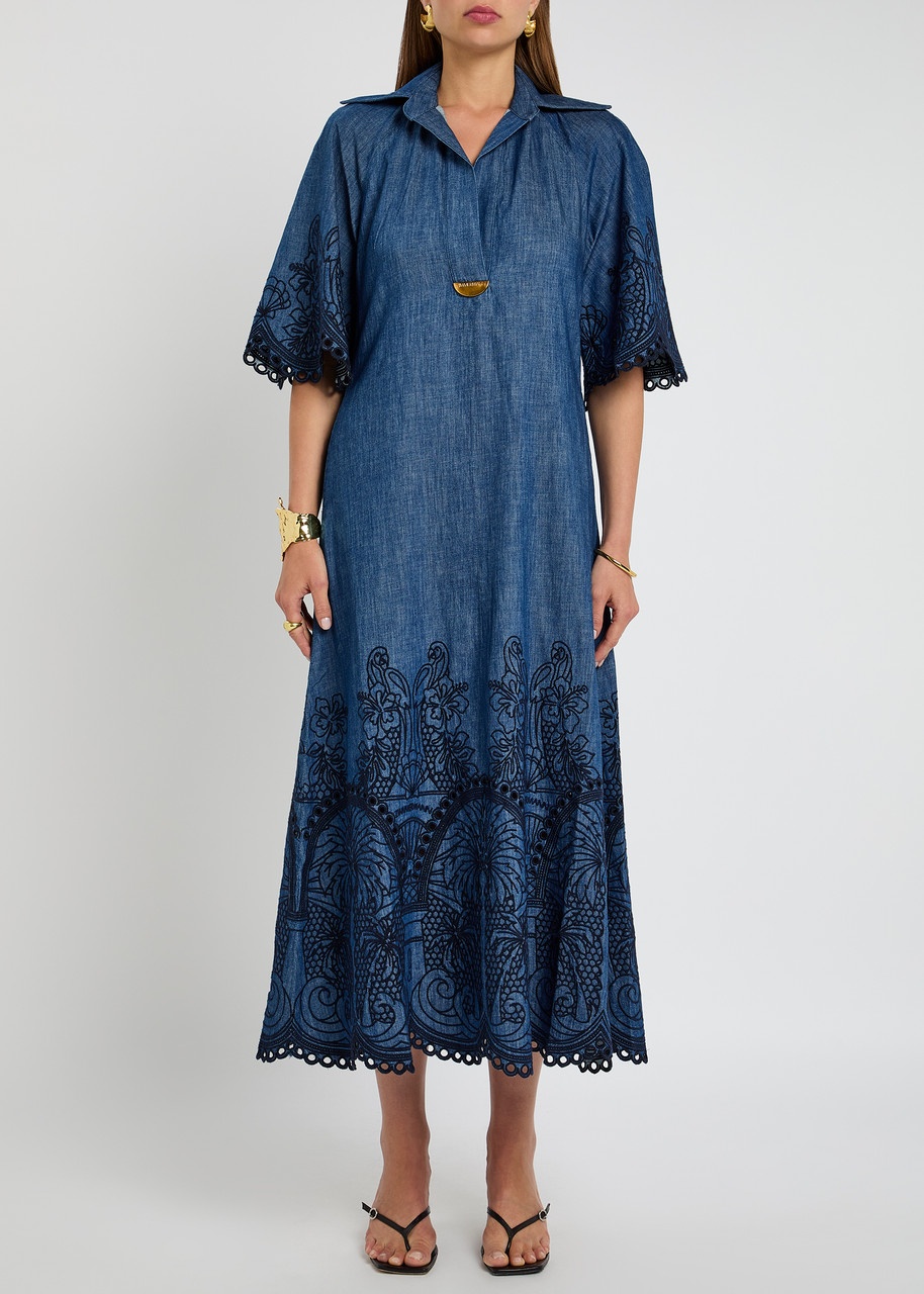 Zimmermann Coco Embroidered Chambray Midi Shirt Dress - 2