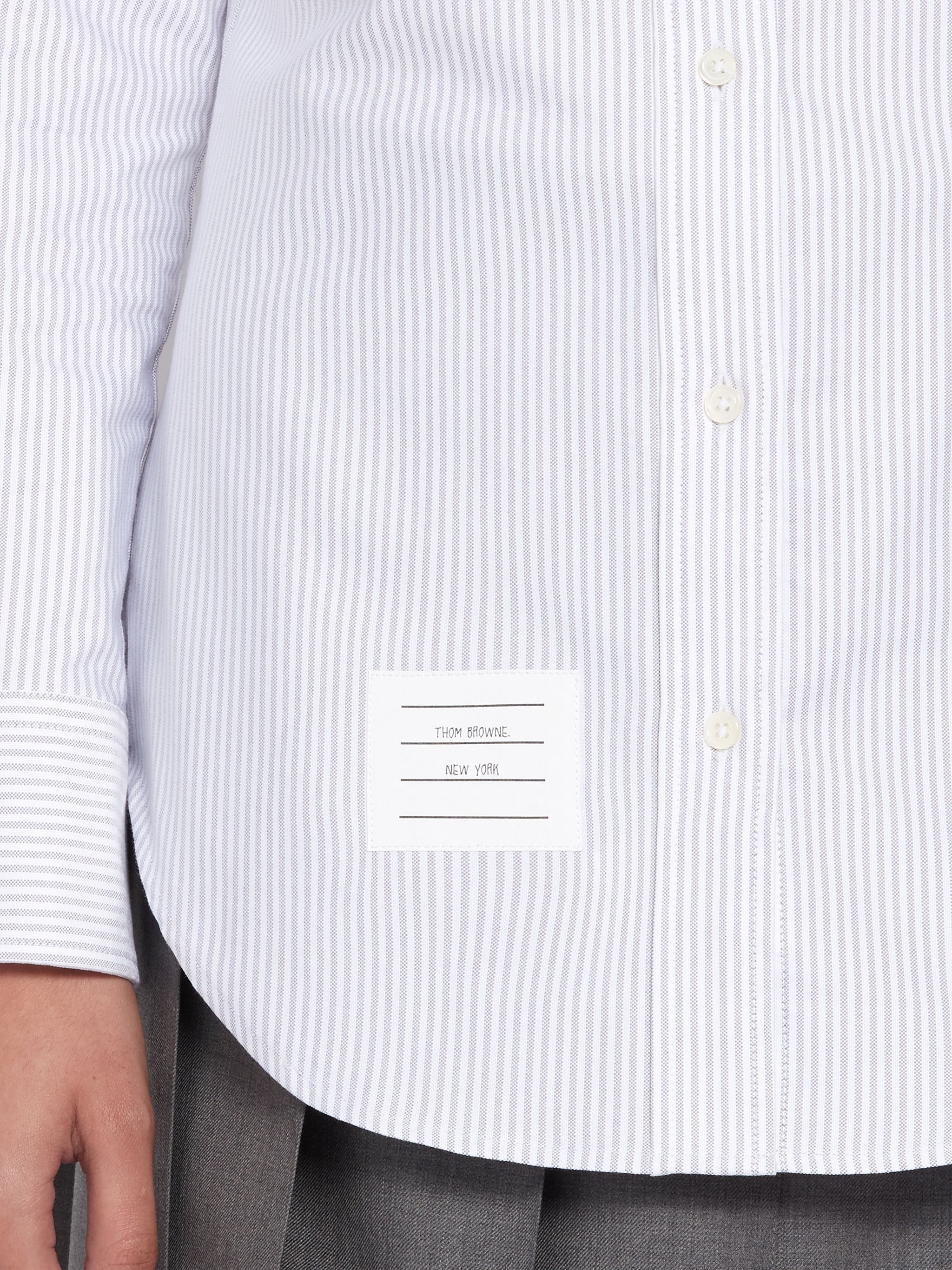 Medium Grey University Stripe Oxford Grosgrain Armband Long Sleeve Shirt - 6