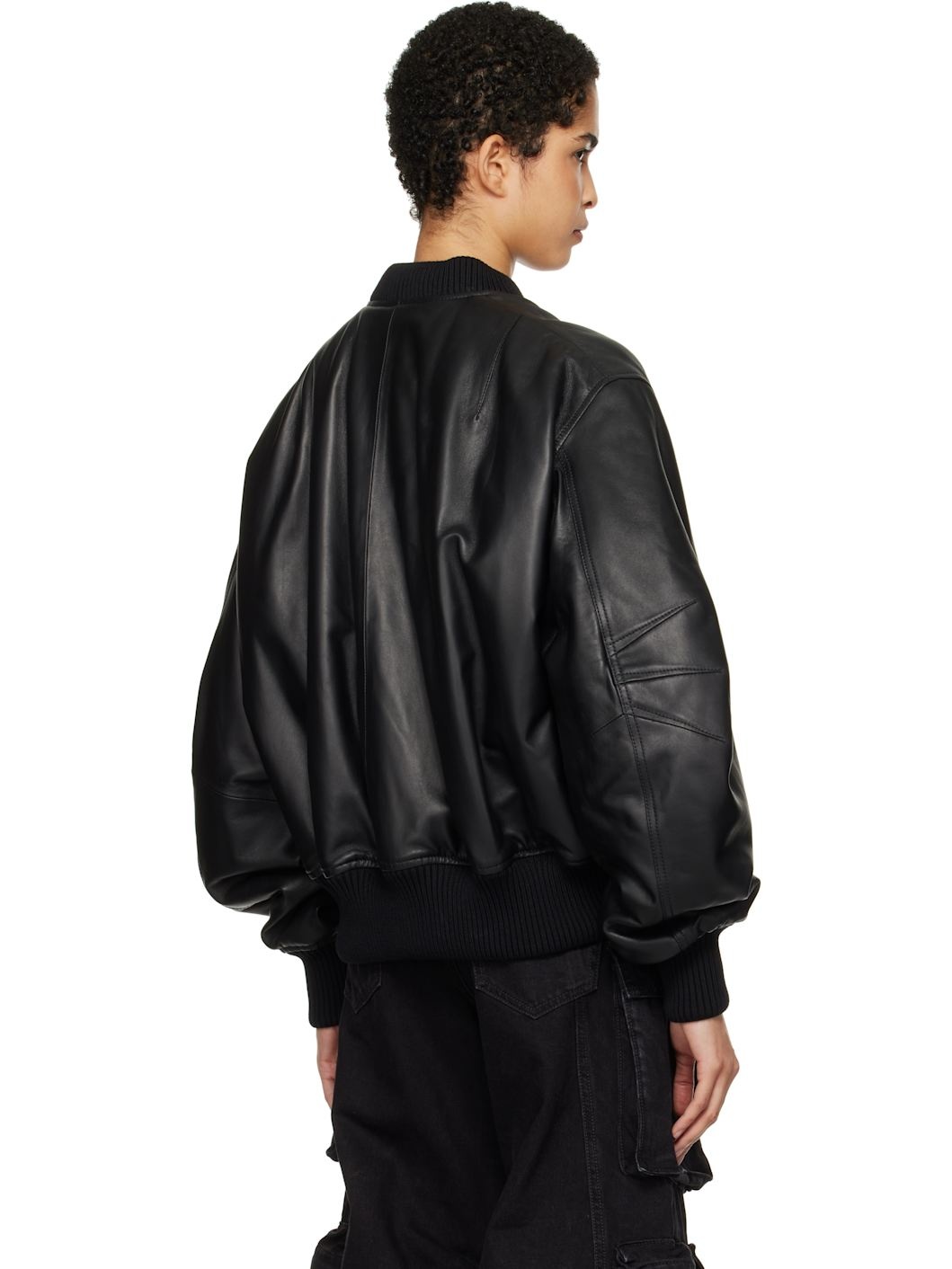 Black Anja Leather Bomber Jacket - 3