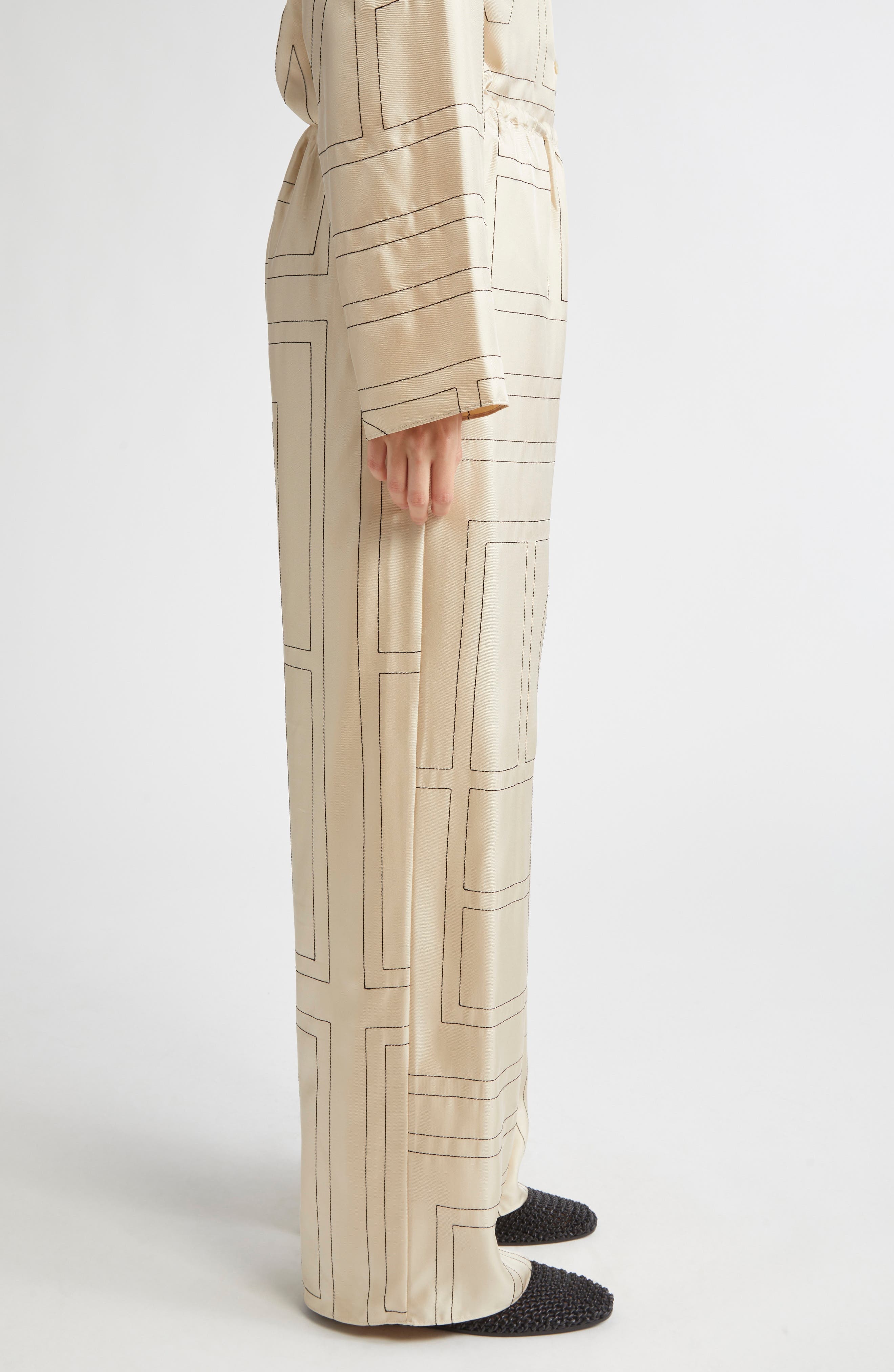 TOTEME Monogram Silk Pajama Bottoms in Ivory Monogram at Nordstrom - 4