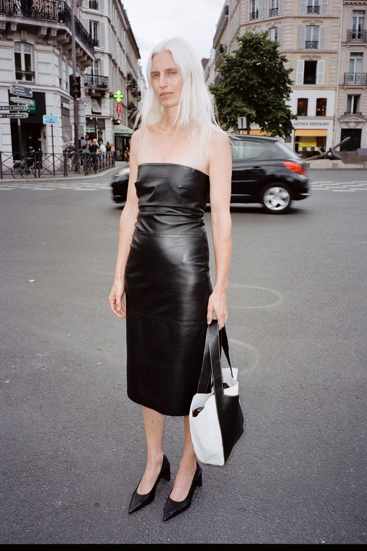 Tuck Detail Leather Dress - Black - 5