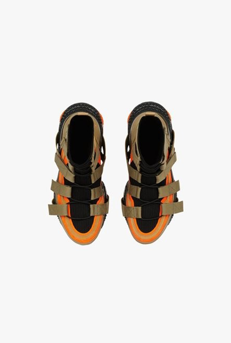 Khaki suede and knit B-Bold sneakers with straps 4