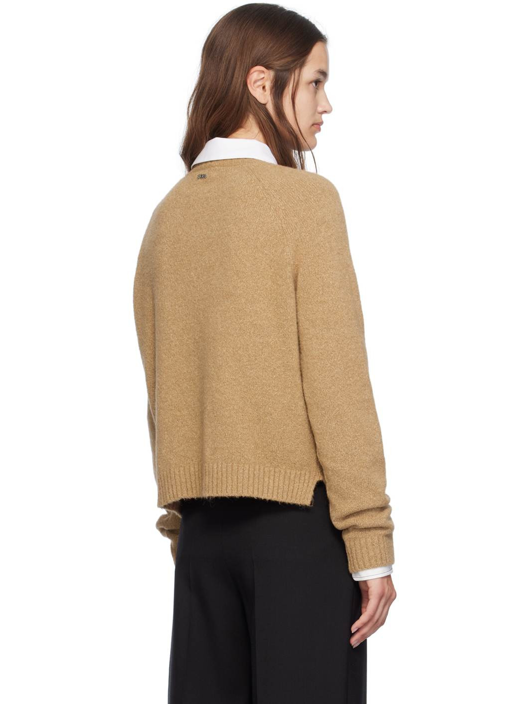 Beige Crewneck Stretch Sweater - 3