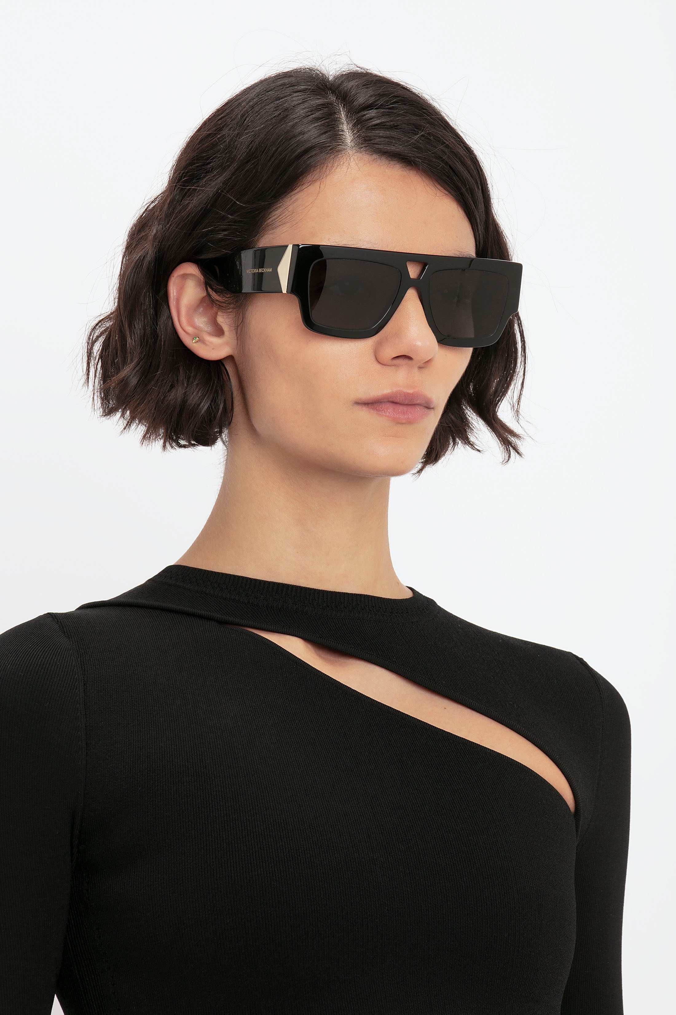 VB Body Front Slash Crew Neck Top In Black - 8