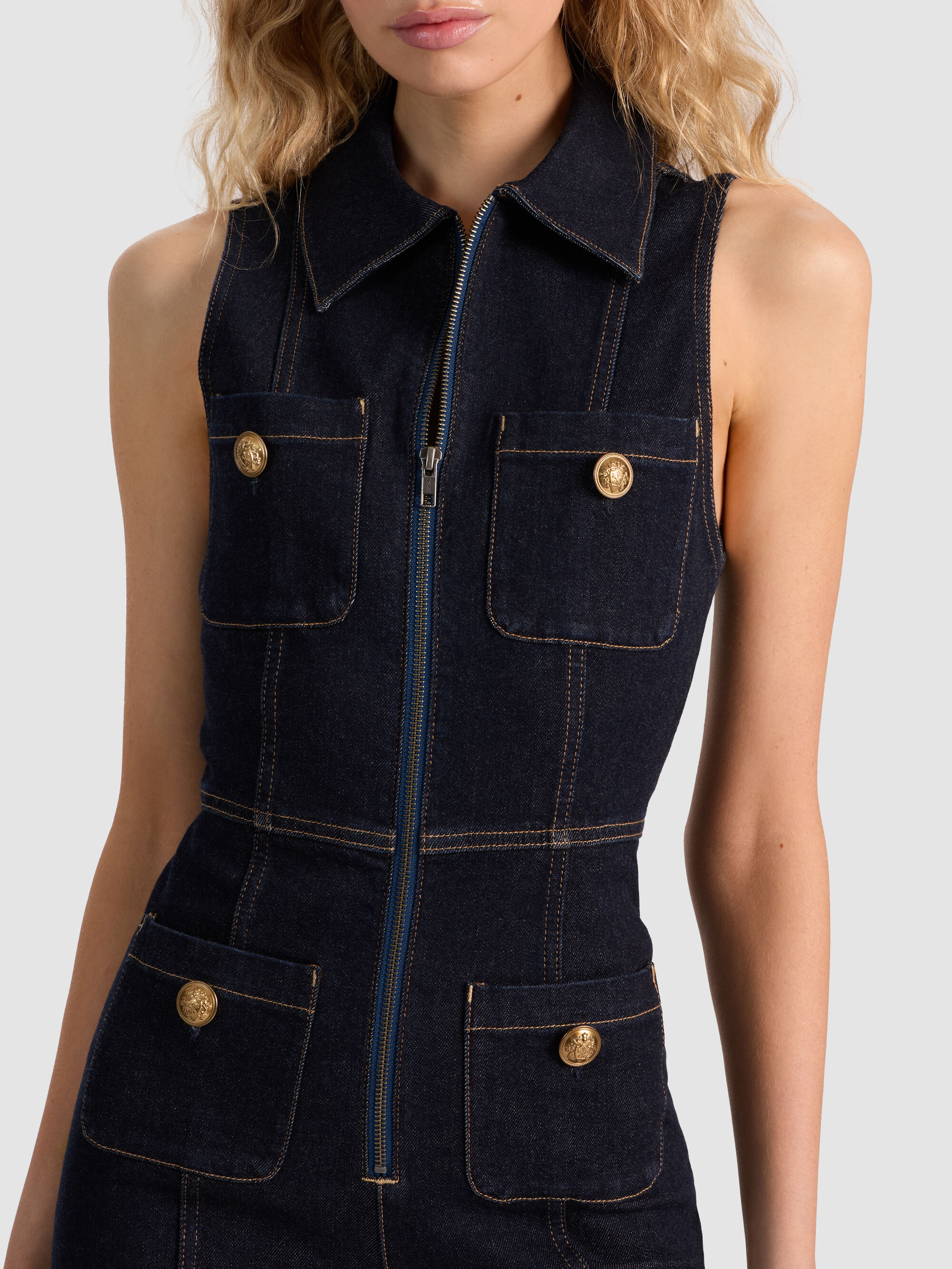 RACHEL SLEEVELESS DENIM JUMPSUIT - 3