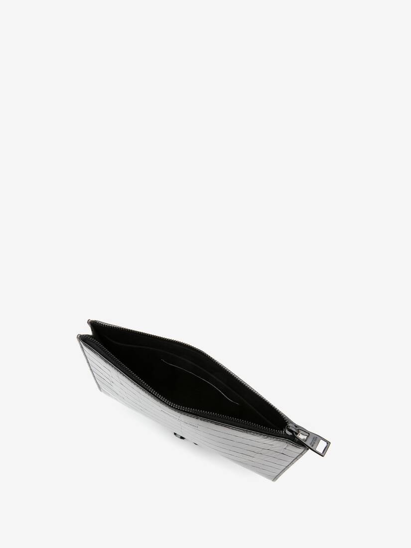 Embossed Croc Card Holder in Graphite - 3
