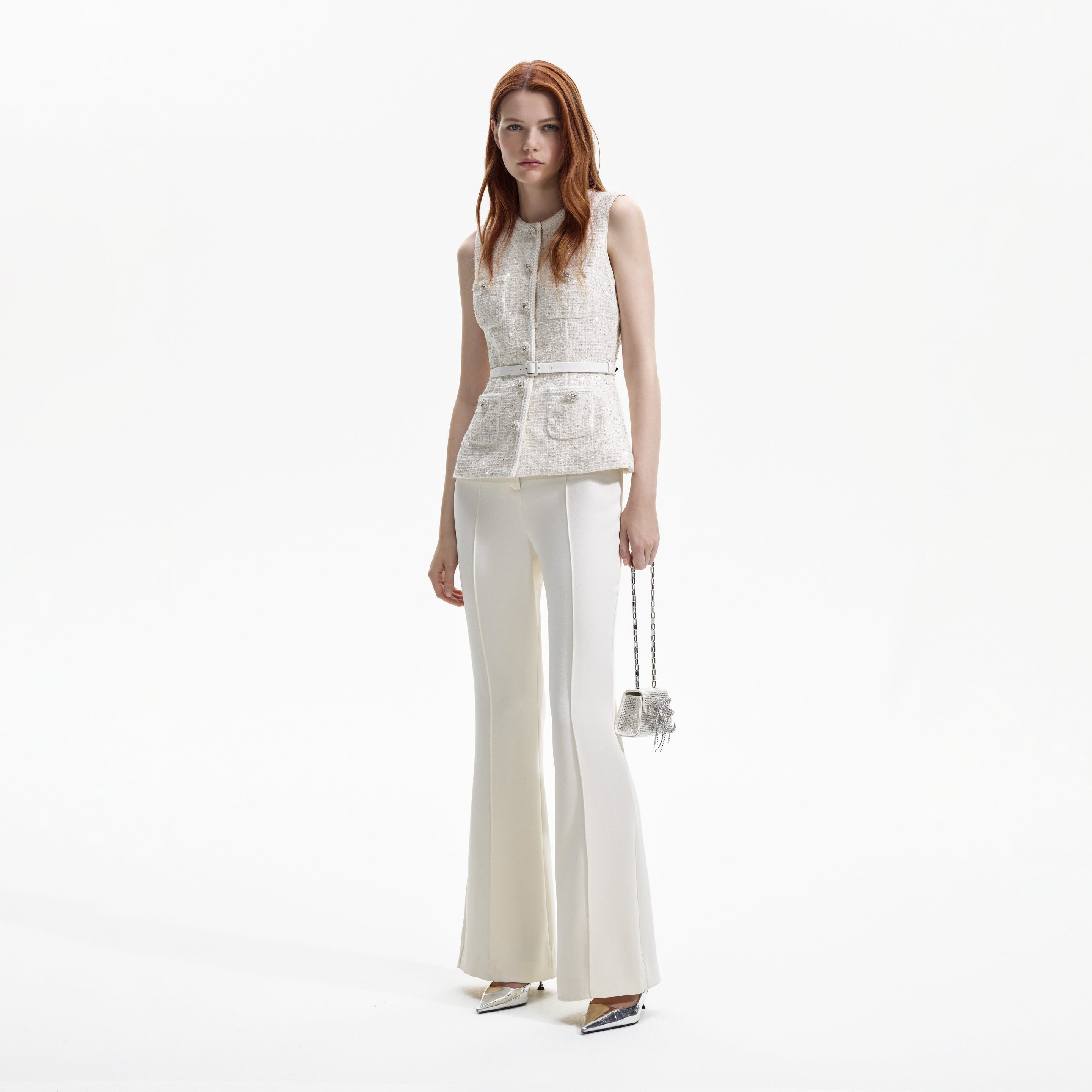 Cream Sequin Boucle Jumpsuit - 2