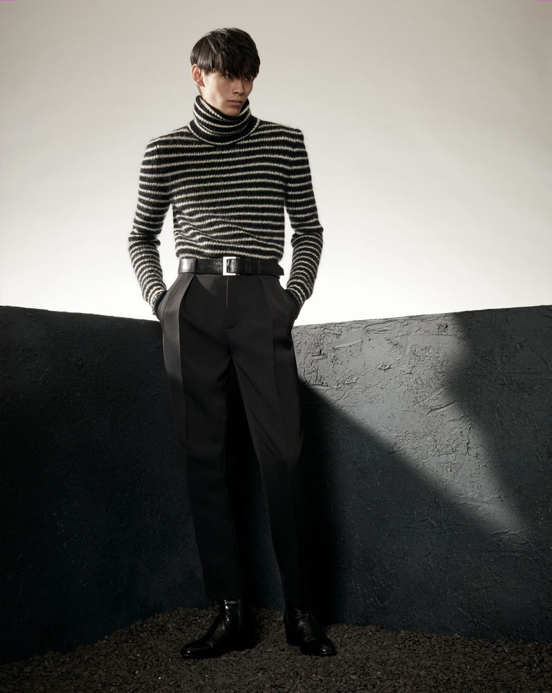 SAINT LAURENT striped turtleneck sweater in mohair outlook