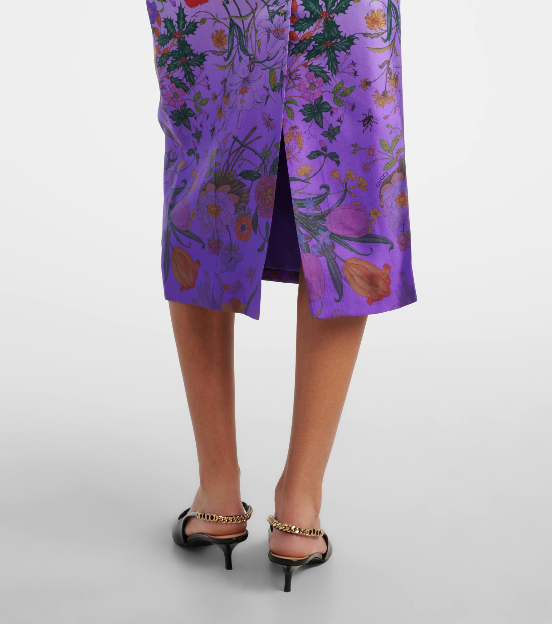 Floral silk midi skirt - 5