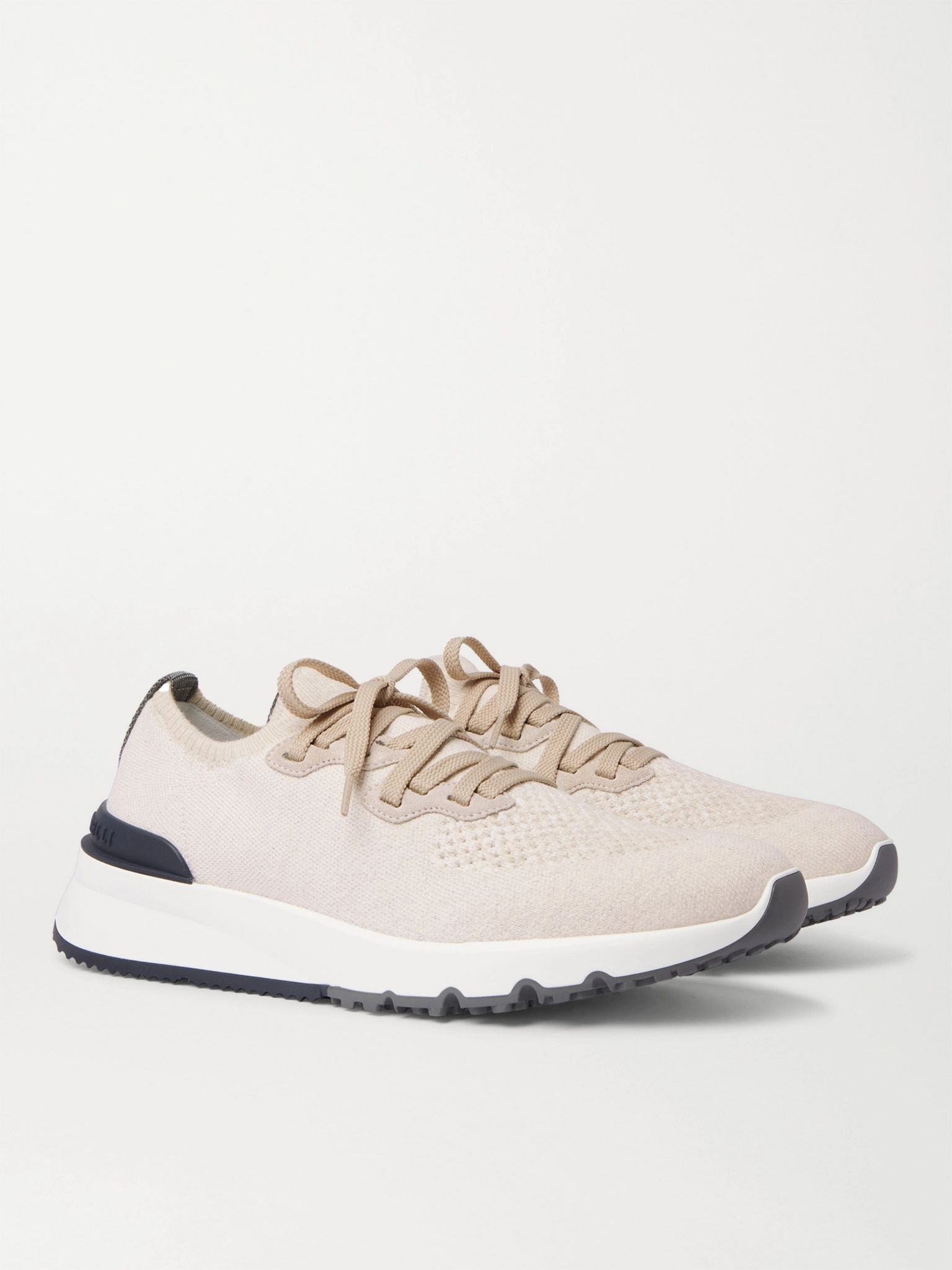 Suede-Trimmed Stretch-Knit Sneakers White - 3