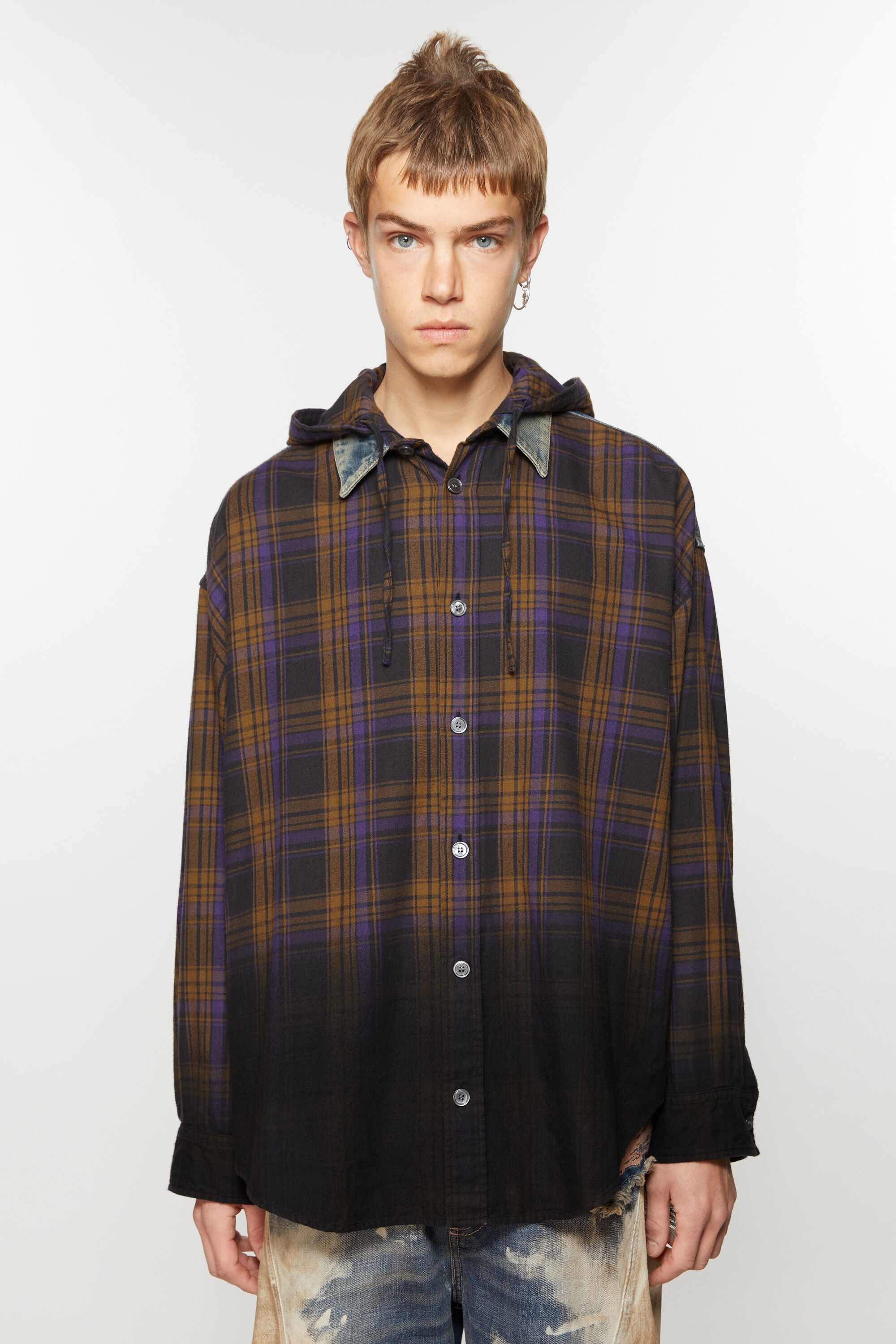 Hooded button-up shirt - Purple/brown - 2