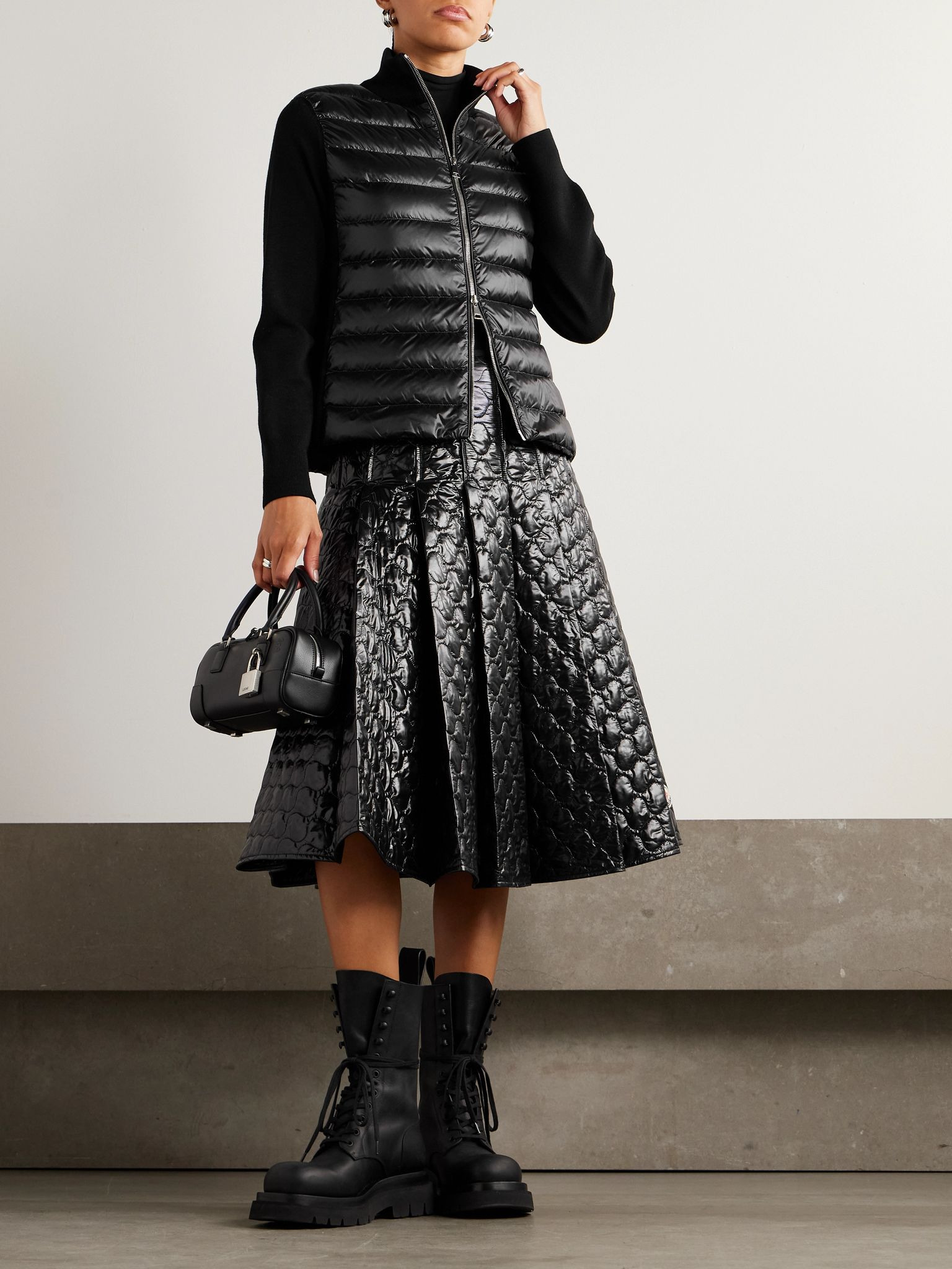 Wool and quilted shell down cardigan Black - 2