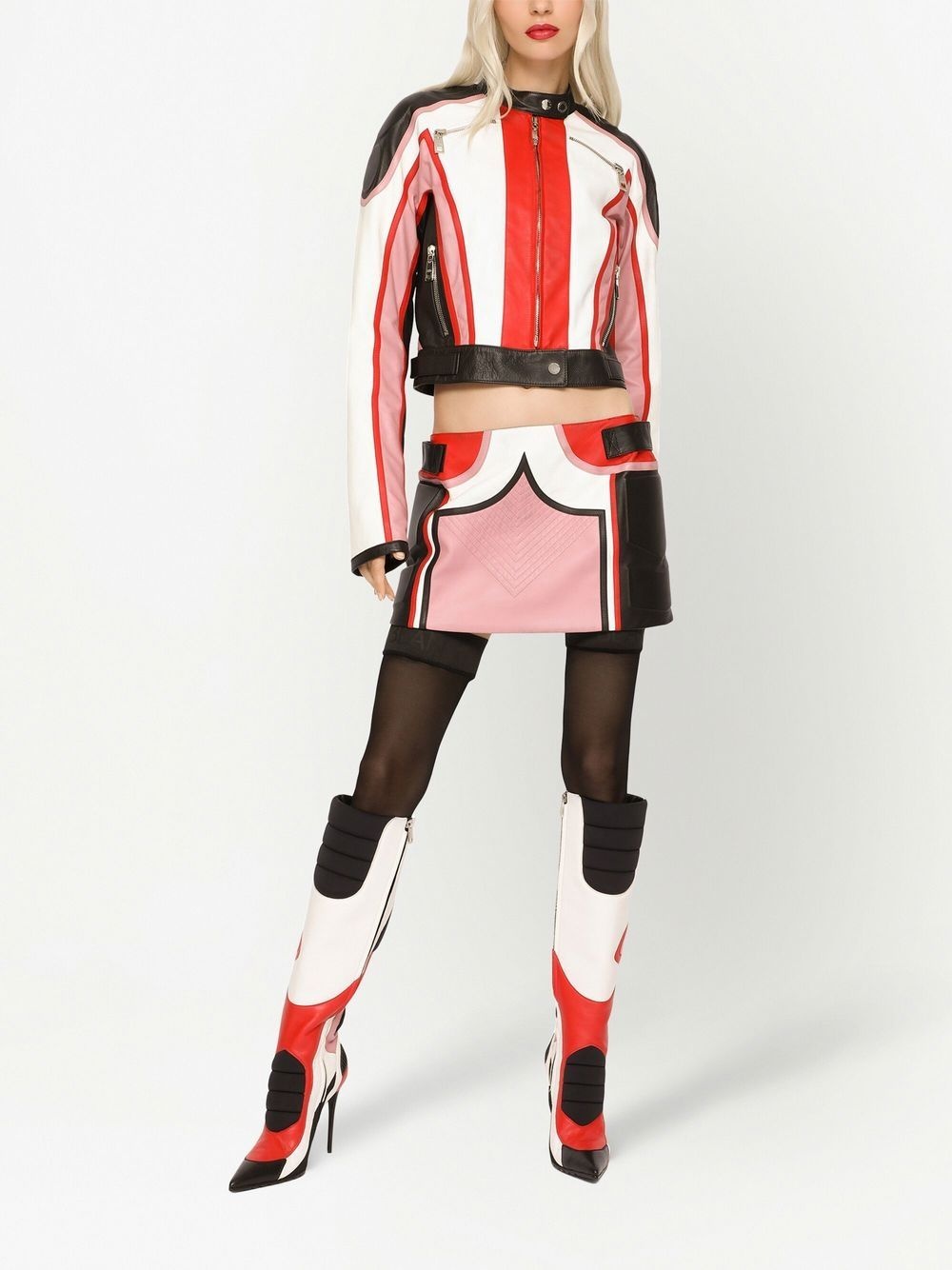 panelled leather jacket - 3