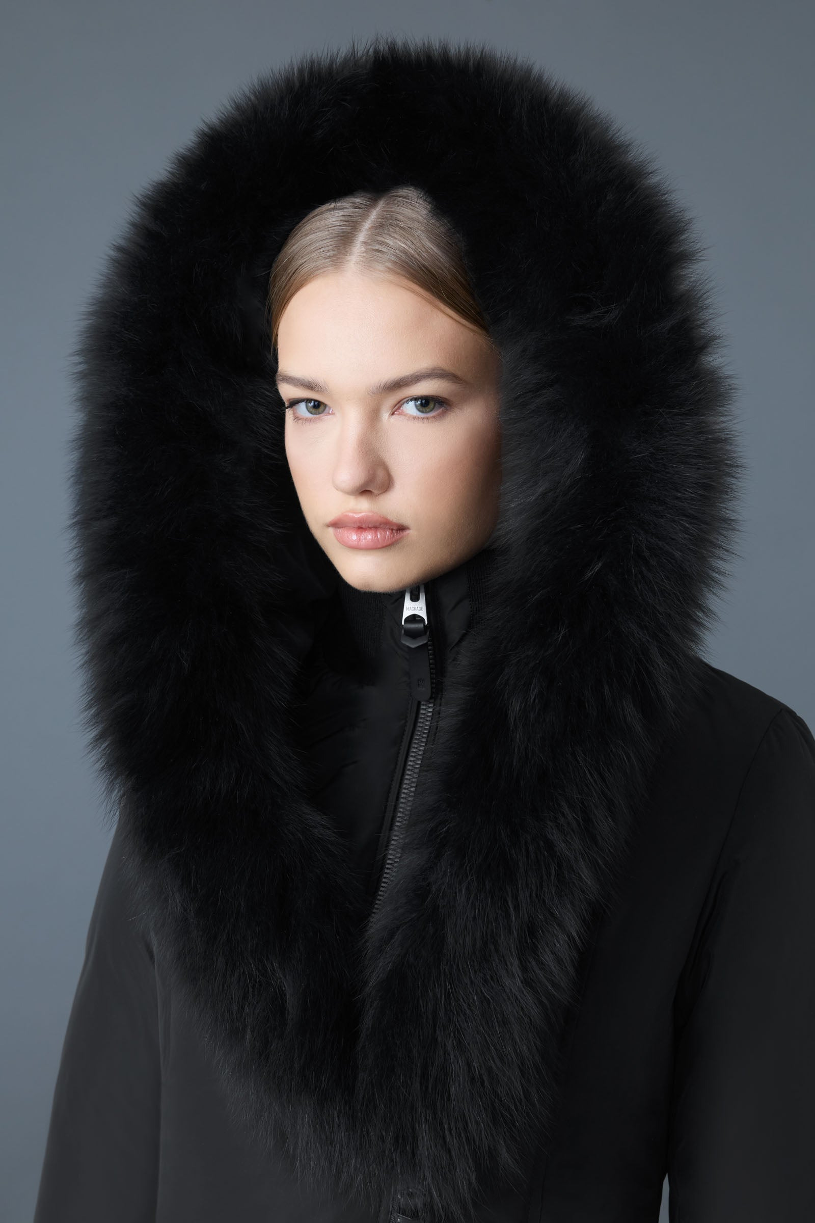ADALI Down coat with blue fox fur Signature Mackage Collar - 5