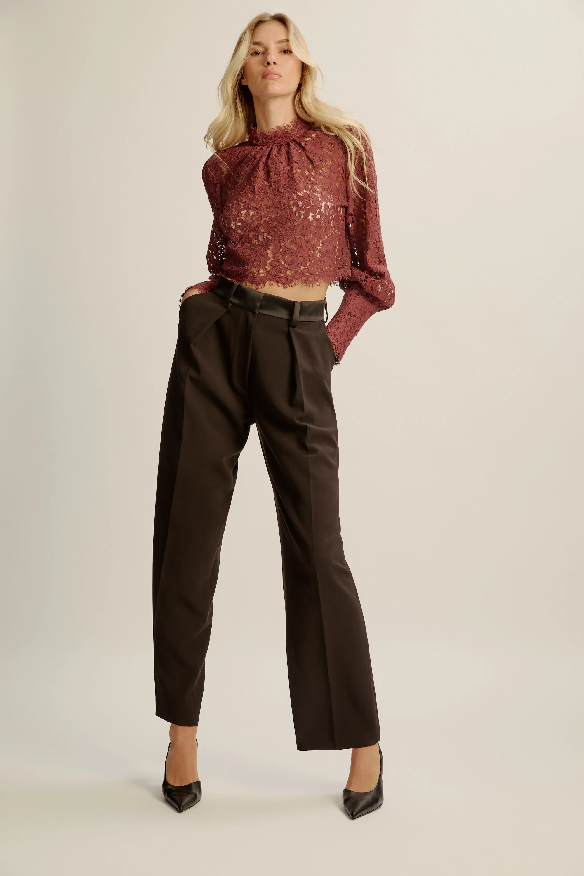 Fia Satin High Rise Pant In Black - 1