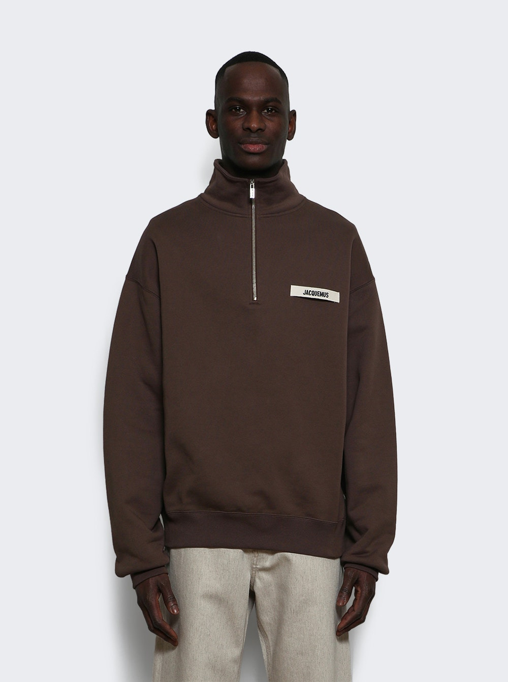 The Gros Grain Zipped Roll Neck Sweatshirt Dark Brown - 2