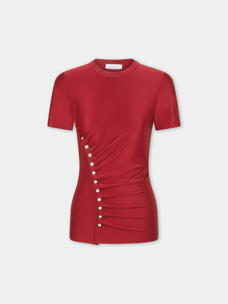 RED SHORT-SLEEVE DRAPED TOP IN JERSEY 1