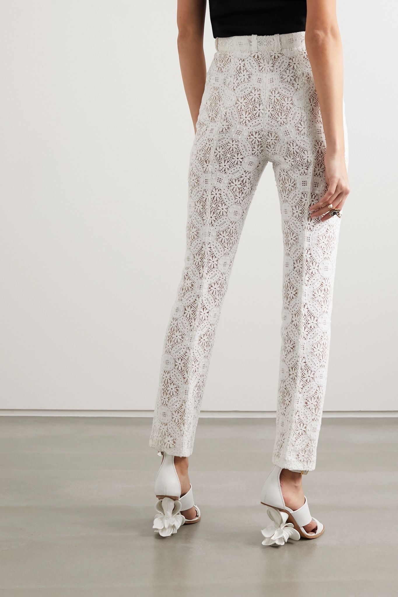 Cotton-blend guipure lace tapered pants - 4